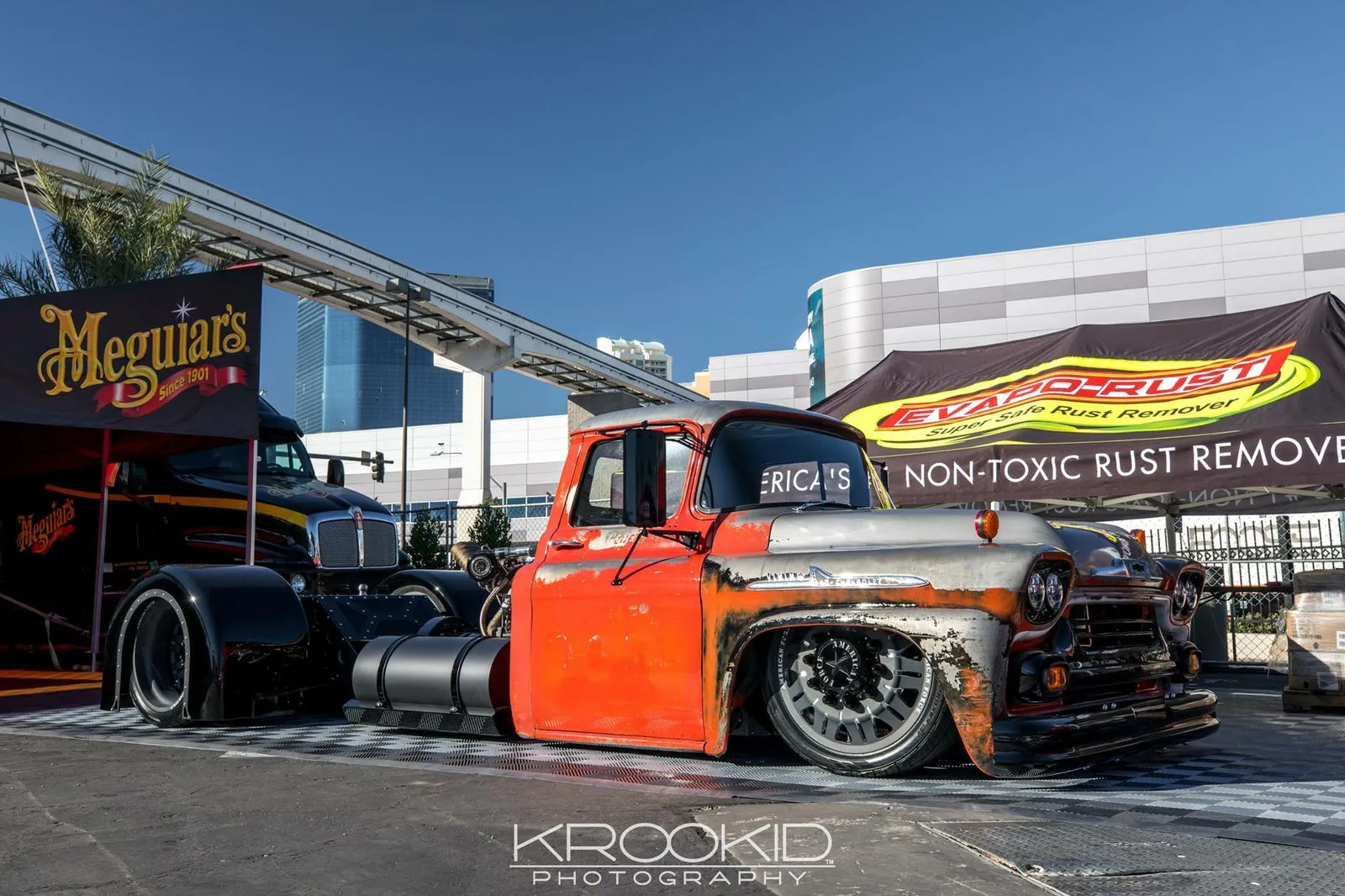 Engine bay and custom intake on a Ball Metal Fabrication truck build